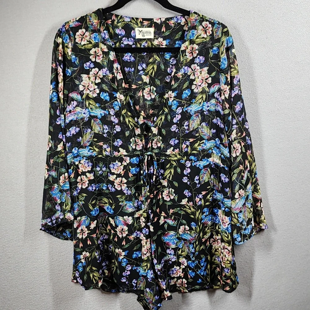 Show Me Your Mumu Romper Womens‎ Medium Black Floral Roxy Long Sleeve USA
